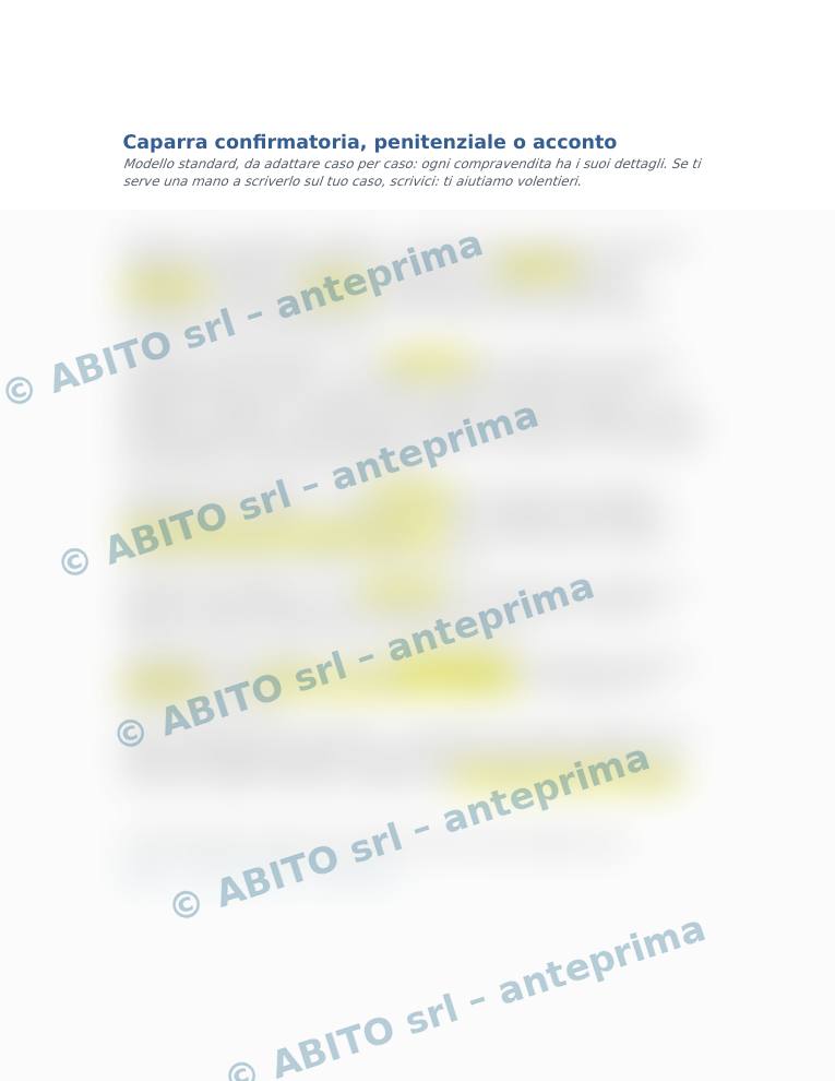 Anteprima sfocata del modello «Caparra confirmatoria, penitenziale o acconto»